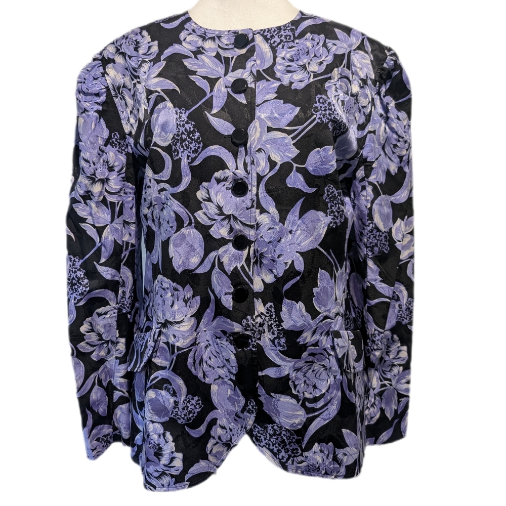 Vintage 1980's Maggie London by Jeannene Booher Silk Floral Blazer -12-